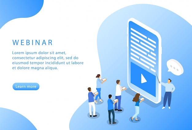Webinar. online cursussen. isometrisch. landingspagina voor websites.