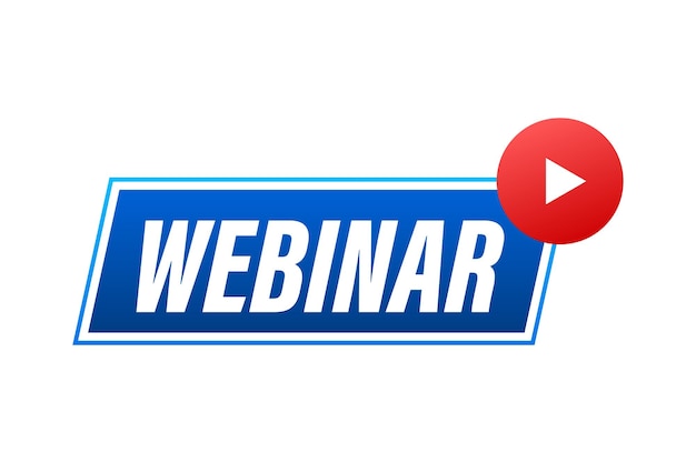 Webinar Pictogram platte ontwerpstijl met blauwe afspeelknop Webinar label Vector illustratie