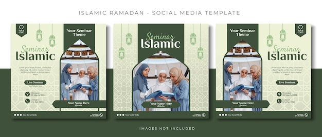 Vector webinar seminar islamic green social media post template design event promotion vector