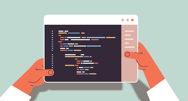 webontwikkelaar handen met behulp van tablet pc maken programmacode ontwikkeling van software en programmeren concept