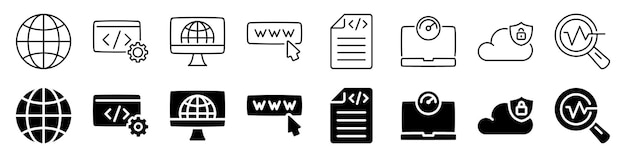 Webontwikkeling en internet-iconset Lineaire en silhouettestijl