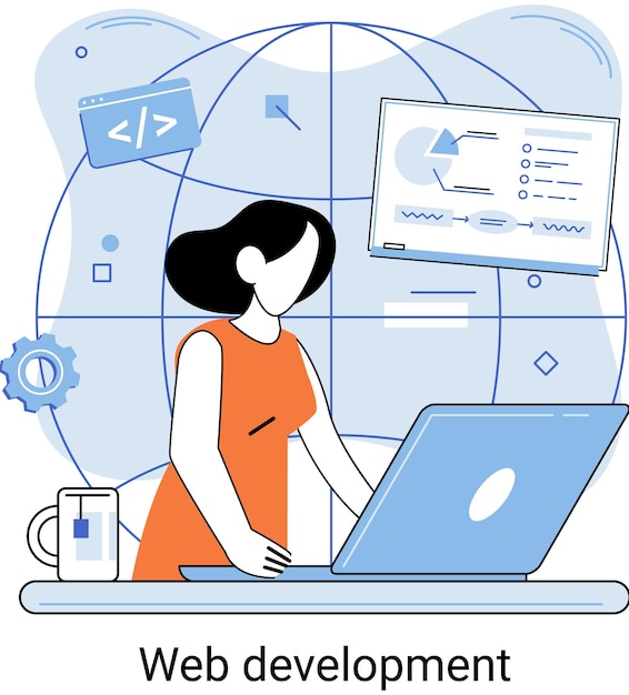 Webontwikkeling metafoor codering en programmering responsieve lay-out internetsite of app van apparaten Creatie digitale software mobiele desktopplatforms Computercode tablet telefoon digitaal bedrijf