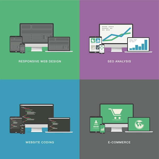 Vector webontwikkeling minimale platte zakelijke vector computerconcepten