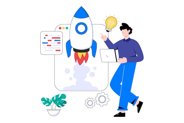 Webontwikkeling opstarten Flat Style Design Vector illustratie. Voorraad illustratie