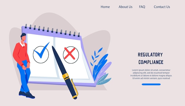 Pagina web sulla conformità normativa regole aziendali illustrazione vettoriale piatta