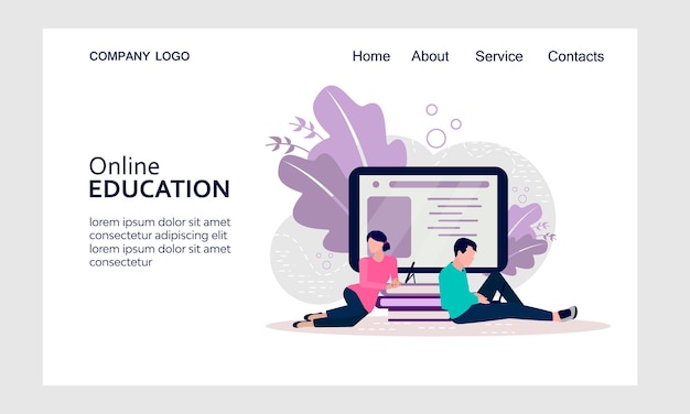 Webpage template with online education vector illustration