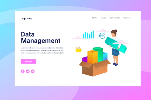 Webpagina header data management illustratie concept bestemmingspagina