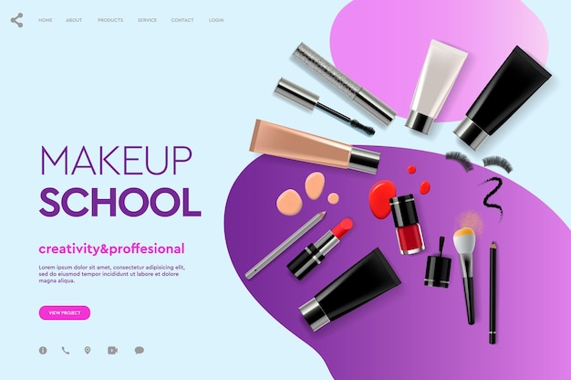 Webpagina-ontwerpsjabloon voor make-up schoolcursus natuurlijke producten cosmetica lichaamsverzorging Modern ontwerp vector illustratie concept voor website en mobiele website ontwikkeling