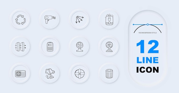 Веб-набор значков вентиляции вентилятор воздушного потока вытяжной вентиляционной системы воздуховод концепция охлаждения значок линии вектора 12