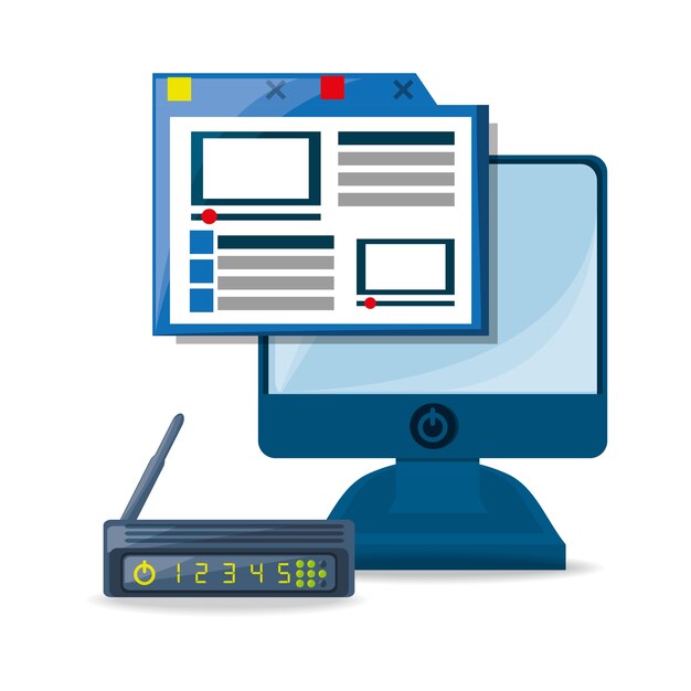 Webside、ルータ、インターネットとコンピュータのコンセプト