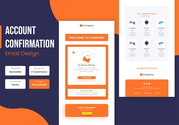 Website account confirmation email template design
