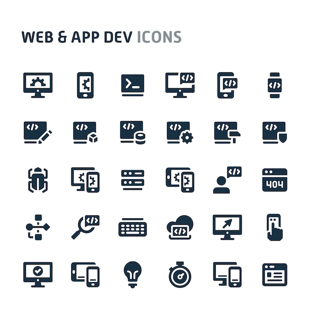 Website and application development icon set. fillio black icon series.