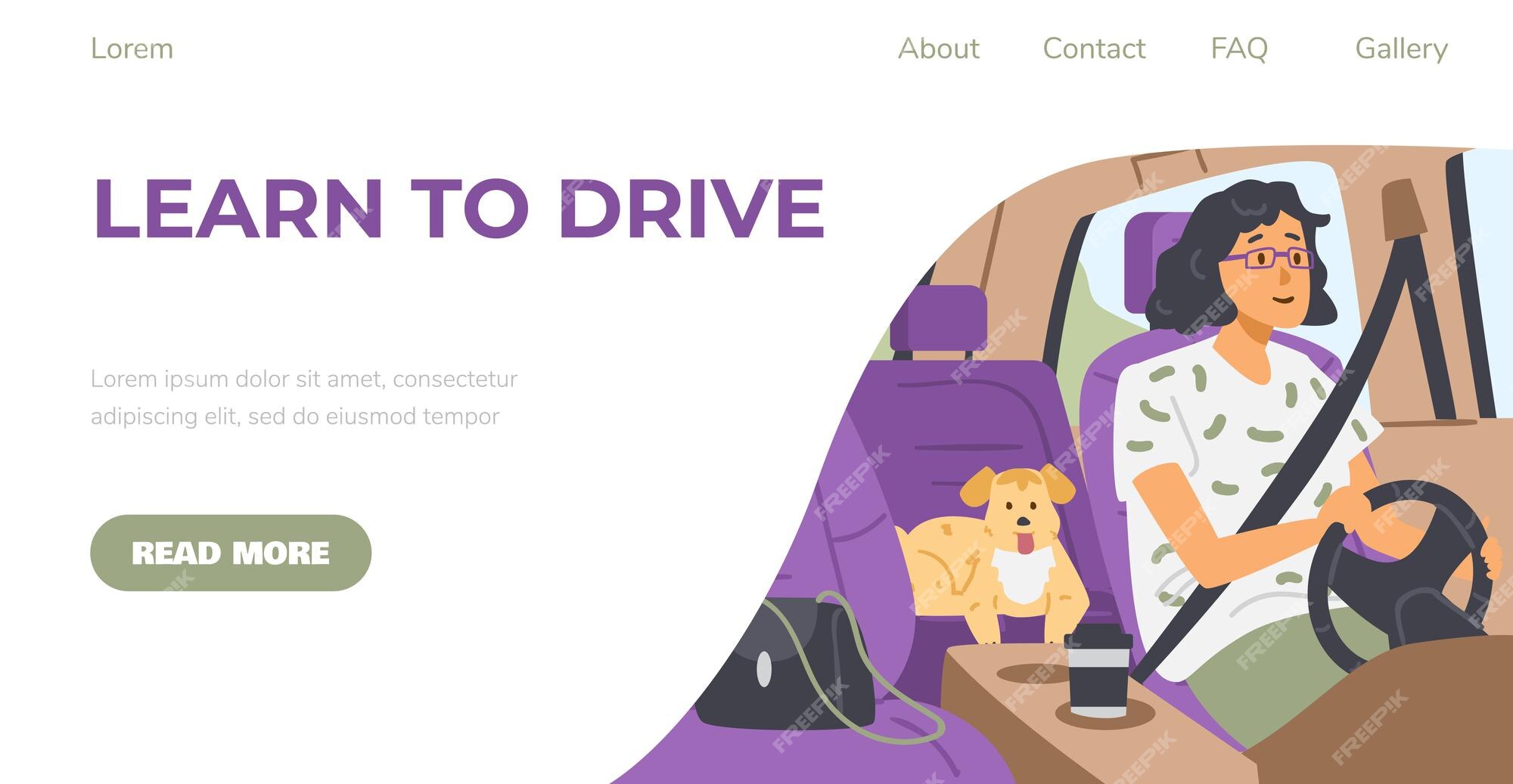 Premium Vector | Website banner for driving school with woman driver