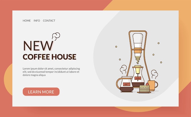 Vector website banner for the first page for a coffee shop or house vector illustration
