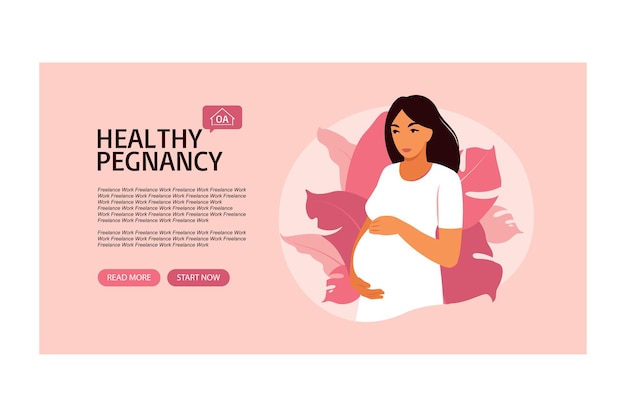 Website banner pregnancy and motherhood.  illustration in flat cartoon style.