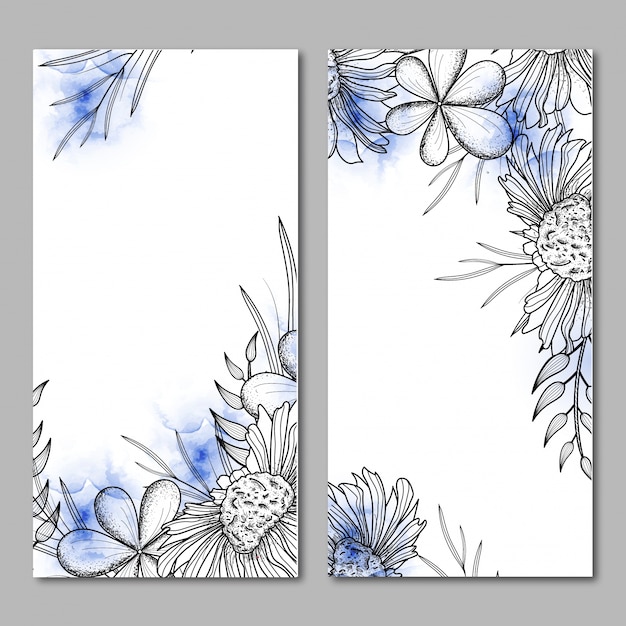 Website banners with black and white floral design.