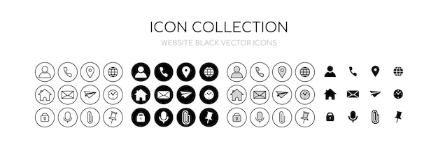 Website black vector icons set. Communication icon symbol, contact us, location, address, phone