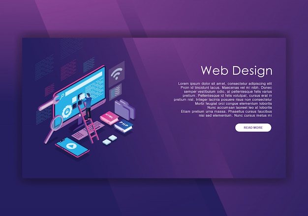 Vector website building isometric design  template