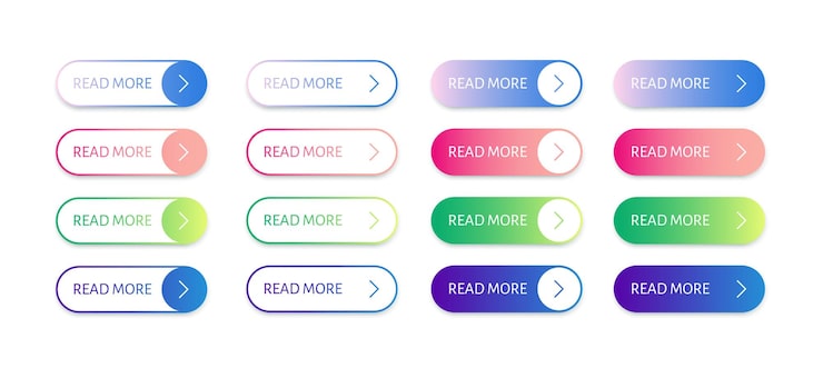 Vector 웹 사이트 버튼 화살표로 더 많은 것을 읽으십시오 간단한 그라디언트 플랫 버튼 둥근 계속 탐색 웹 요소