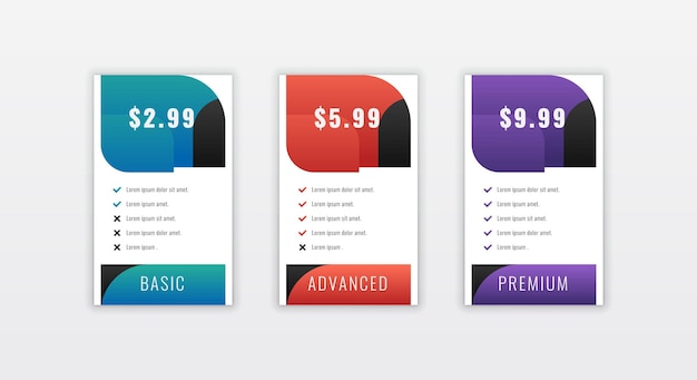 Vector website comparison checklist pricing table design template