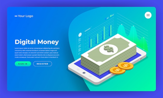 Website   concept digital marketing. digital money analyze with graph chart.  illustration.