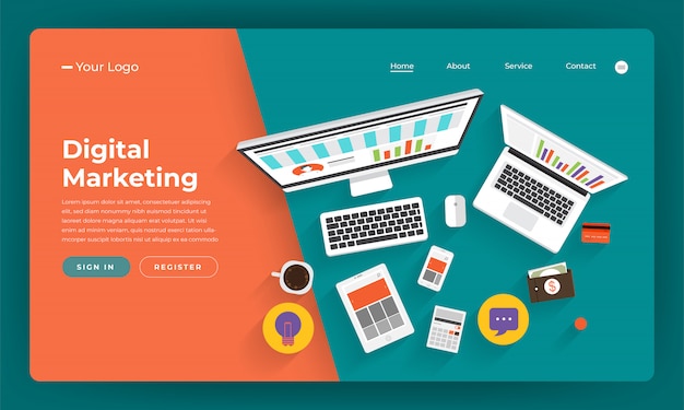   website   concept digital marketing. Online business strategic plan.  illustration.