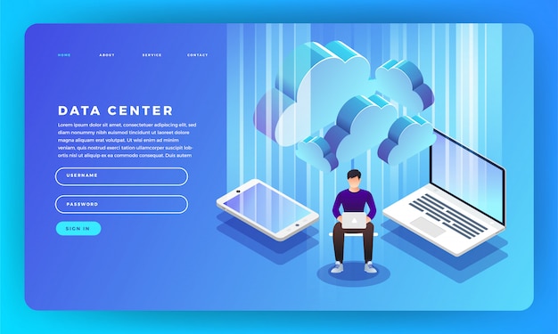 Website concept server hosting informatie. illustratie.