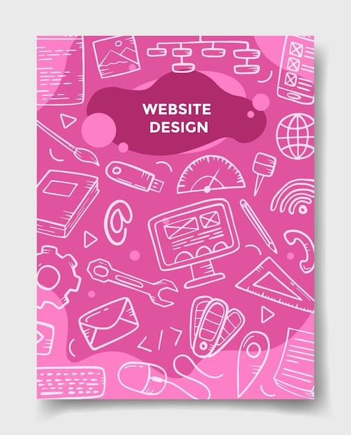 Concetto di design del sito web con stile doodle per modello di banner, volantini, libri e copertine di riviste