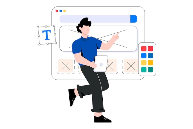 웹사이트 디자이너 플랫 스타일 디자인 벡터 일러스트 레이 션. 재고 일러스트