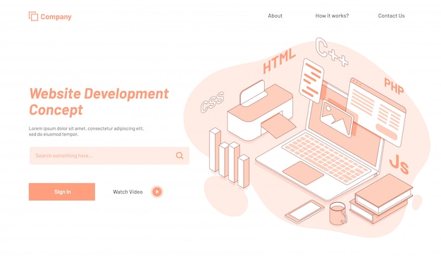 Website development concept, responsive landing page design.