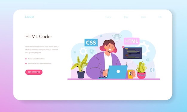 Website development web banner or landing page html coding