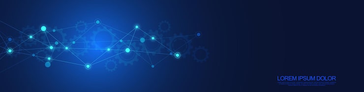 Vector website header or banner design with abstract geometric background and connecting dots and lines. global network connection. digital technology with plexus background and space for your text.