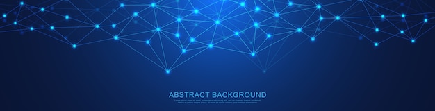 Vector website header or banner design with abstract geometric background and connecting dots and lines. global network connection. digital technology with plexus background and space for your text.