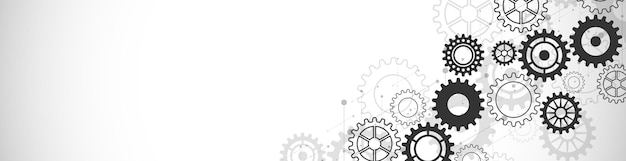 Vector website header or banner design with cogs and gear wheel mechanisms