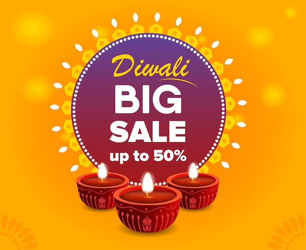 Website header or banner design with realistic oil lamp on purple background for Diwali Festival celebration.