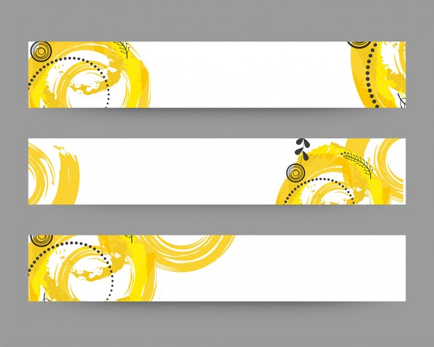  Website header or banner layout with yellow abstract brush strokes. 