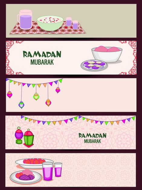 Vector website header or banner set for holy month of muslim community ramadan kareem celebration