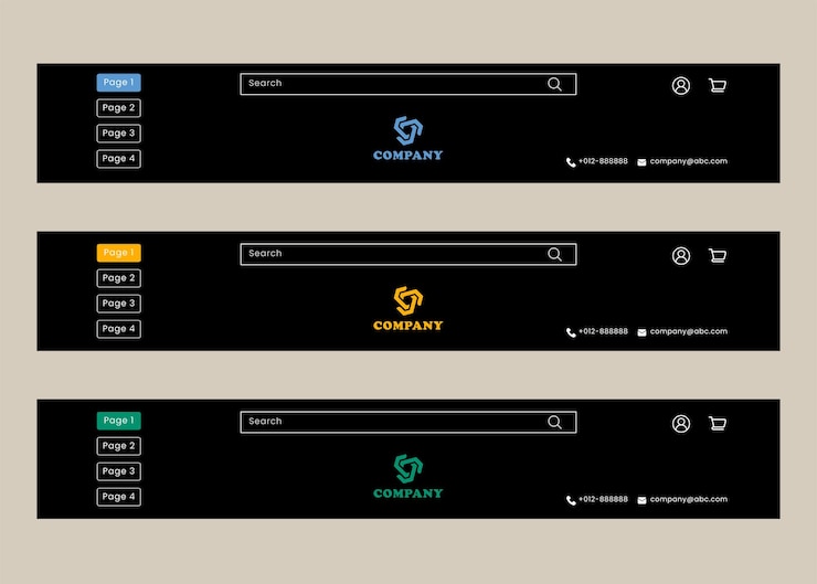 Vector website header in black background. modern and minimalist ui ux concept. header in vector formats.