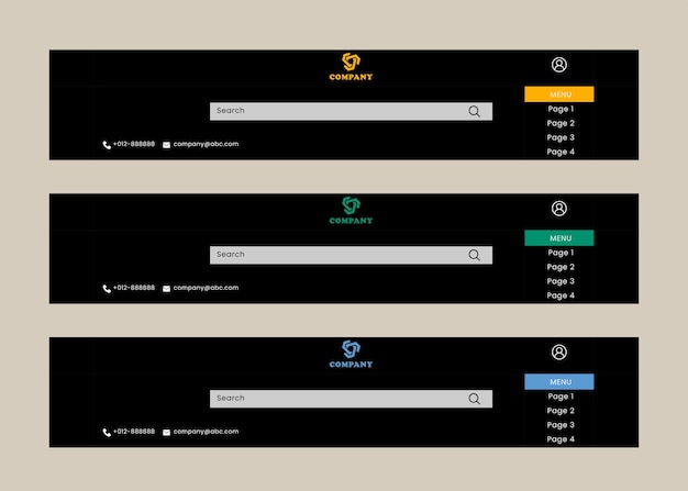 Vettore intestazione del sito web, concetto di ui ux moderno e minimalista. progettazione dell'intestazione del sito web in formato vettoriale.