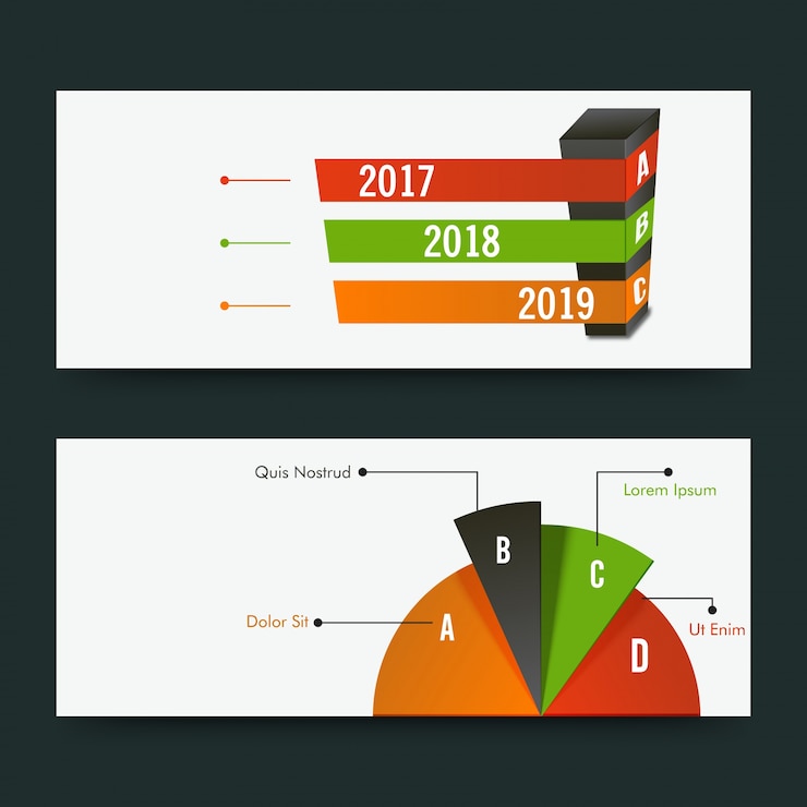 Vector website headers or banners design with infographics design.