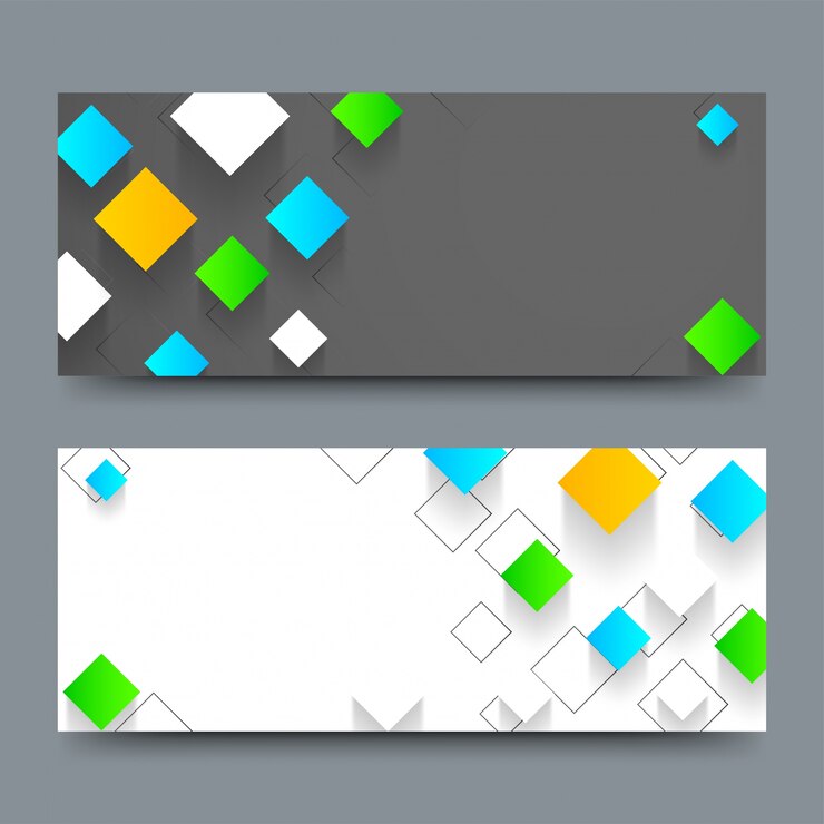 वेक्टर website headers or banners with colorful squares.