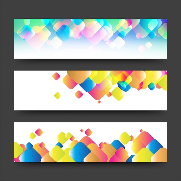 Website headers or banners with colorful squares.