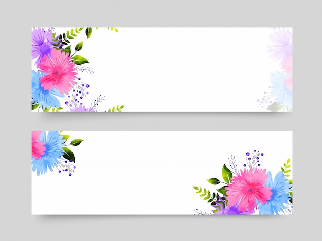 Vector website headers with colorful flowers decoration.