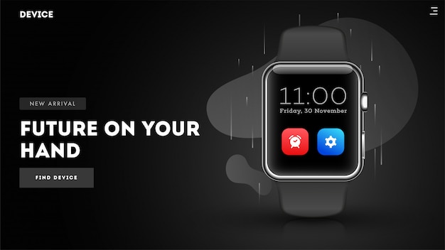 Website hero image or landing page with smart watch .