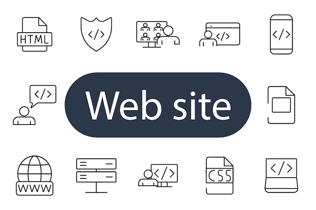 Website icon set HTML schild codering mobiele ontwikkelaar CSS server online beveiliging programmering browser www vergadering digitale code internet interface ontwerp webpagina technologie
