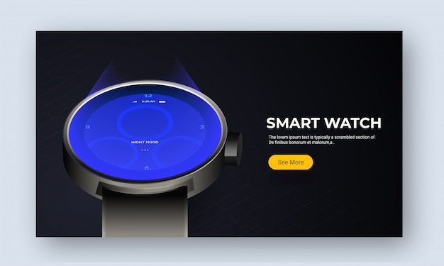 Immagine del sito web o pagina di destinazione con smart watch.