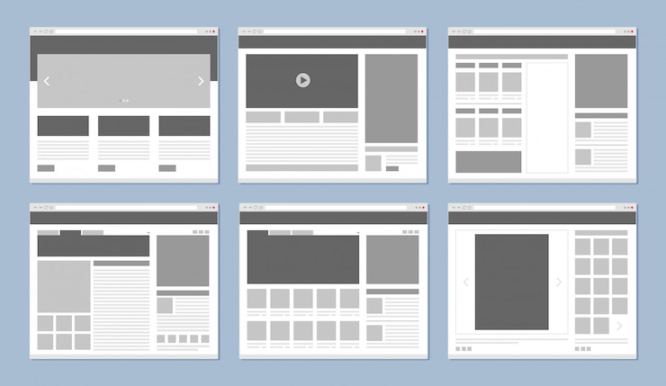 Vector website-indeling. webpagina's sjabloon internet browser venster met banners en ui elementen iconen vector
