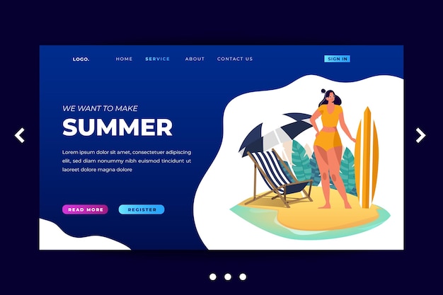 Vector website landing page design summer with vector