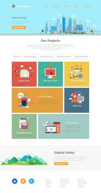 Website landing page design template flat style.