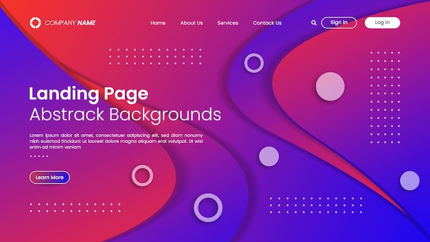 Vector website landing page design with abstract background